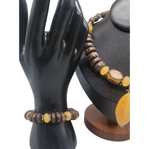 Silpada 925 Honey Jade Tigers Eye Set 18" Necklace Dangle Earrings 6" Bracelet - Picture 7 of 16